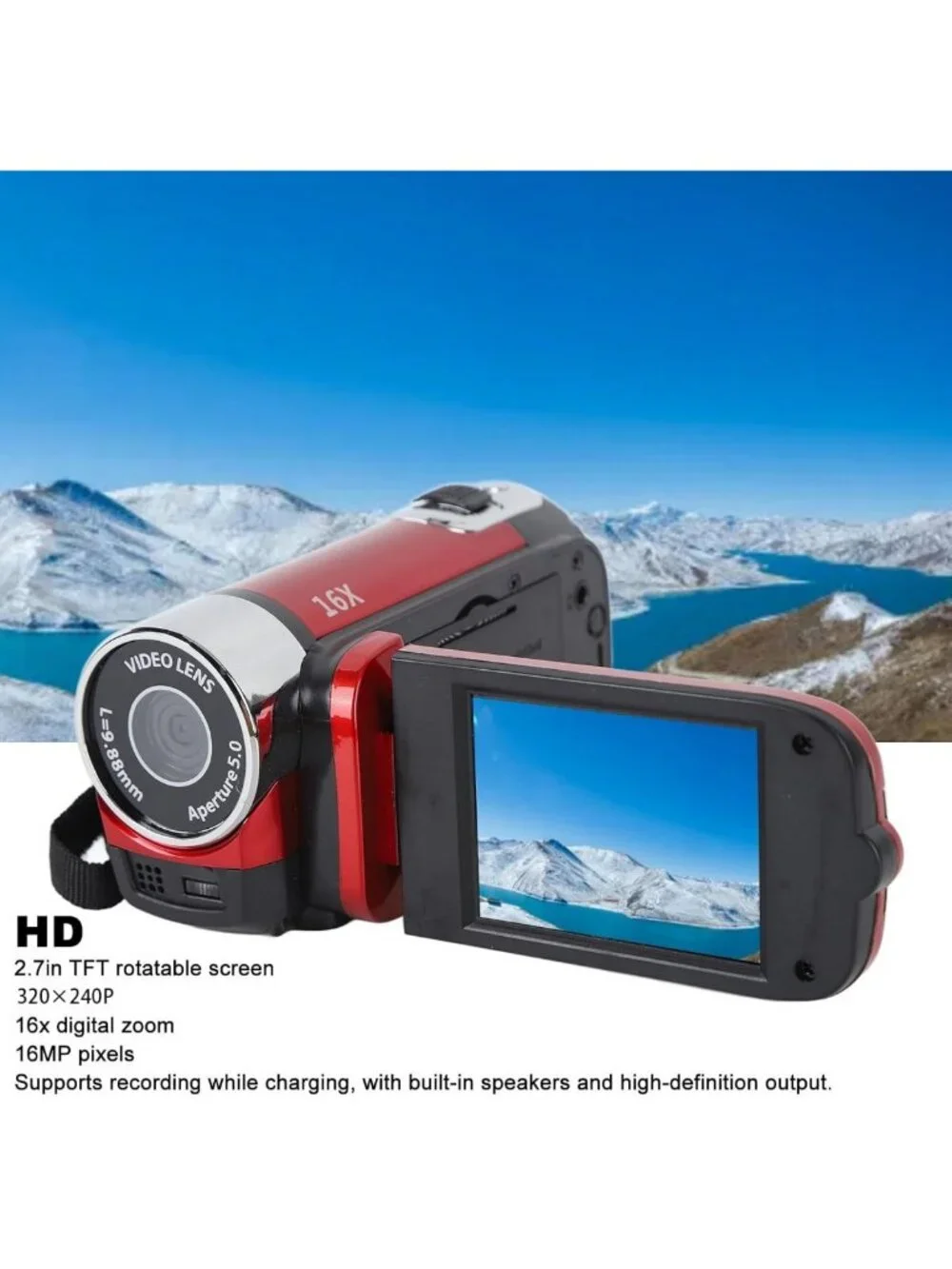 1080P Video Camera Camcorder, 16MP Vlogging Recorder, 16X Zoom, Rotatable Screen